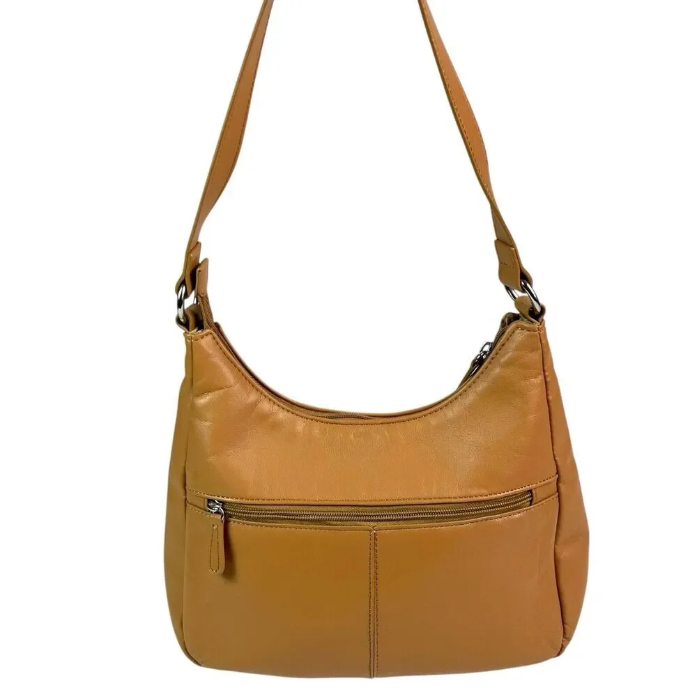 GIANI BERNINI Napa Leather Hobo Shoulder Bag Tan Classic Minimalist Preppy Retro